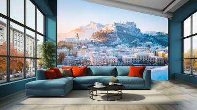 Historic city of Salzburg in winter, Austria Wall mural