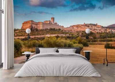 Historic town of Assisi at sunset, Umbria, Italy Wall mural