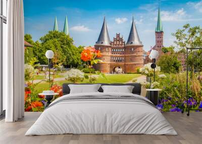 Historic town of Lübeck with Holstentor gate in summer, Schleswig-Holstein, northern Germany Wall mural