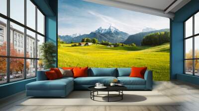 Idyllic mountain landscape in the Alps with blooming meadows in springtime Wall mural