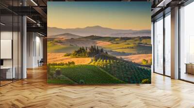 tuscany landscape panorama at sunrise, val d'orcia, italy Wall mural