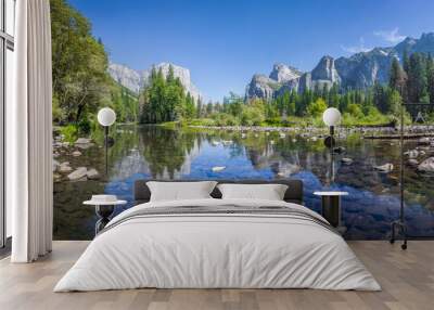 Yosemite Valley with Merced river in summer, California, USA Wall mural