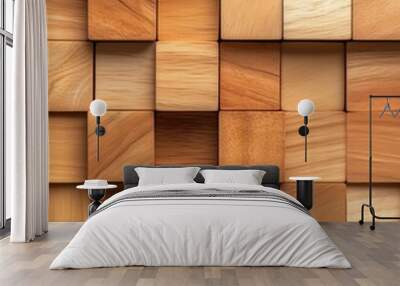 Light Wooden Square Blocks Wall Art in Contemporary Interior Design Wall mural