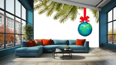 Peace on Earth Globe christmas ball ornament isolated on white. Wall mural