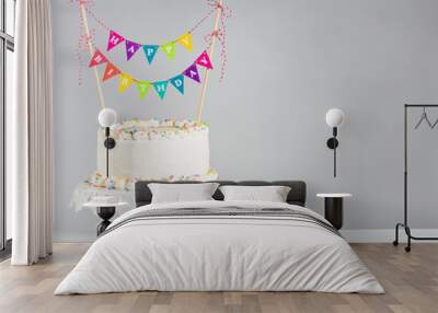 White Birthday Cake colorful bunting Wall mural