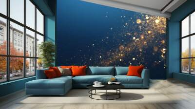  Navy Blue Background with Golden Glitter Sprinkles, Creating an Elegant and Luxurious Atmosphere with Minimalist Style and Copy Space Wall mural