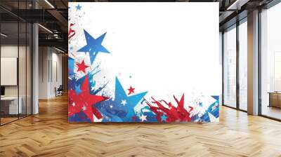  Red, White, and Blue Stars Confetti Border on Transparent Background with Center Copy Space for USA National Holiday Celebration Wall mural