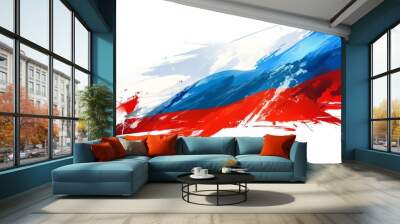 Abstract Russian Flag Brush Stroke on White Background, Vector Illustration with Blue, Red, and White Color Palette Wall mural