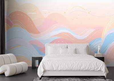 An abstract background featuring a pastel color wavy pattern that evokes gentle waves and serene summer beach scenes Wall mural