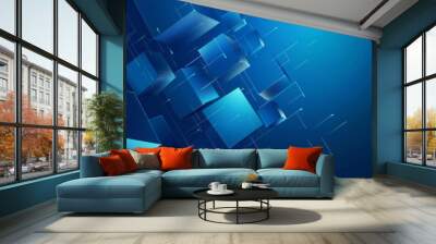 Blue geometric background with cubes and lines vector presentation design concept for business technology Wall mural