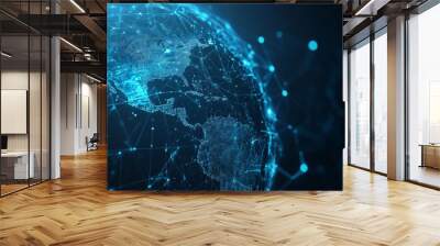 Digital globe representing global connectivity and network, world map with futuristic interface.  Wall mural