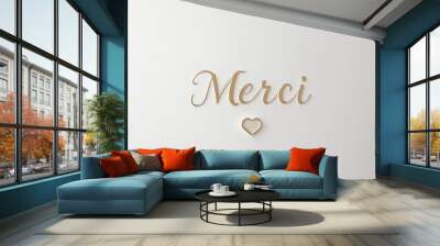 Elegant 'Merci' Logo in Gold Metallic Text with Heart Symbol on White Background Wall mural