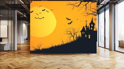 halloween background with pumpkin and bats，  Online Halloween Party Greetings Template

 Wall mural