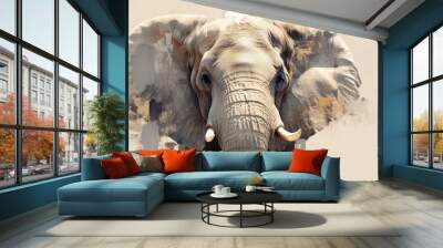 Minimalist Elephant Portrait for Wall Art and Wallpaper, Animal Paint with Copy Space for Text Wall mural