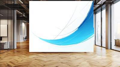 Minimalistic Blue Wave line on White Background with Empty Space Wall mural