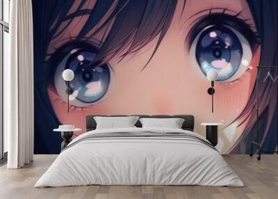 Portrait of a Cute Anime Girl with Expressive Eyes. Wall mural