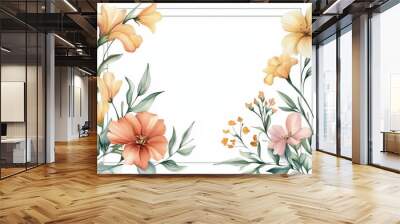 Watercolor Flower Frame with Pastel Pink and Beige Color Palette on a White Background. Wall mural