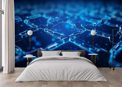 a blue digital chain network concept, representing secure online connections  Wall mural