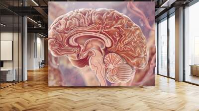 A crosssection illustration of the brain highlighting Wall mural