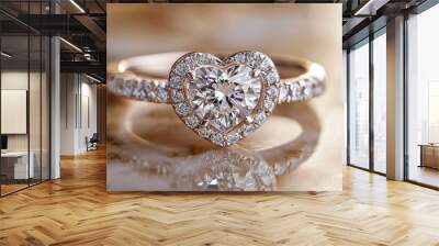 Elegant Heart-Shaped Diamond Engagement Ring Wall mural