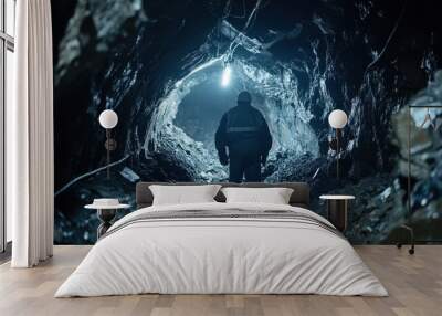 Exploring the Icy Depths of a Mysterious Cave Wall mural