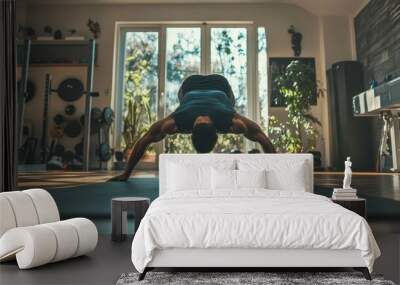 Flexible Yoga Pose in a Bright Home Gym Wall mural