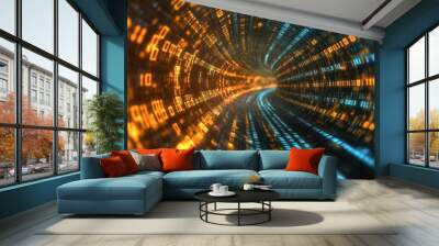 Futuristic Data Tunnel: Exploring the Boundless Realm of Digital Information Wall mural