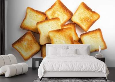 Golden Toasted Bread Slices on a White Background Wall mural