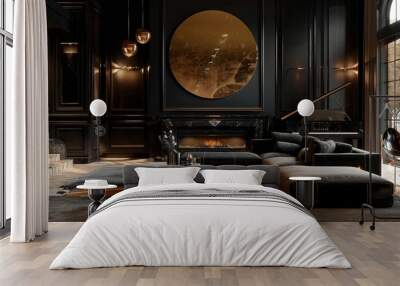 Luxury interiors black and gold Wall mural