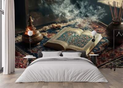 Mystical Quran Study - Tranquil Scene of Islamic Holy Book Wall mural