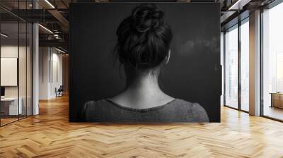 Pensive Solitude: A Black and White Portrait of Introspection Wall mural