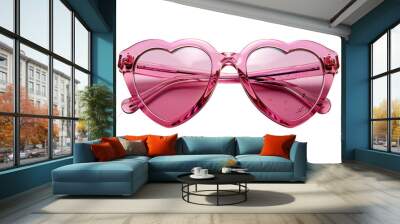 Pink Heart-Shaped Sunglasses Isolated on White Background with Shadow Reflection Wall mural