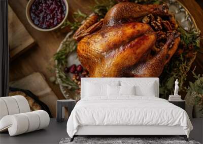 Roasted Thanksgiving Turkey with Cranberry Sauce and Herbs Wall mural