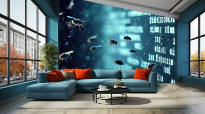 Swarming Bees in the Digital Realm Wall mural