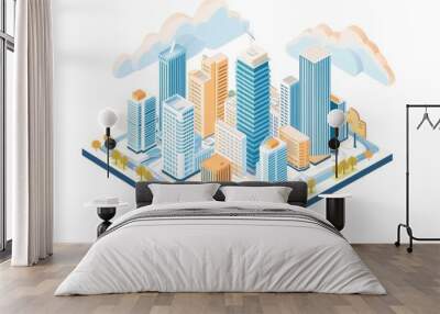 Vibrant Isometric City Skyline with Skyscrapers and Skyscapes Wall mural