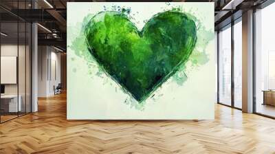 Watercolor Heart in Shades of Green and Turquoise Wall mural