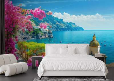 Amalfi Coast with colorful houses and blue sea Wall mural