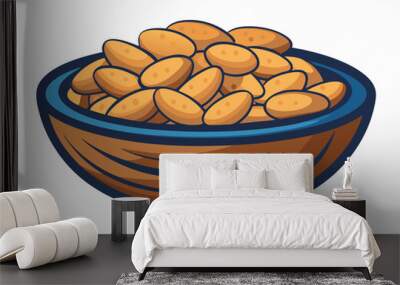  Dried peanuts in wooden bowl on white background vector art illustration Wall mural