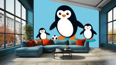 penguin 2 baby playing-footbal Wall mural