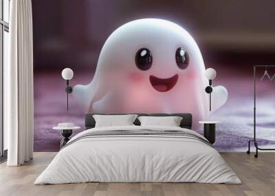 A 3D cute ghost floating in the air, perfect for Halloween decorations and spooky-themed designs. Wall mural