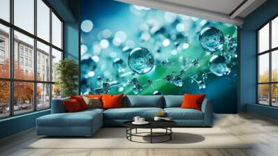 Hydrogen gas (H2) sustains new green energy in water fuel cells for a sustainable environment and energy balance, with H2 molecules forming bubbles in the liquid, Wall mural