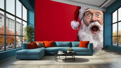 Shocked Santa Claus on a red banner with space for copy, perfect for Christmas promotions and holiday advertising. Wall mural