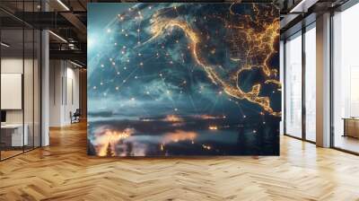 Glowing Digital Map of the United States Network Connectivity Wall mural