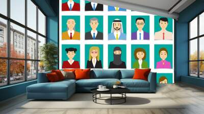 Half body shot People in flat style with green background Wall mural