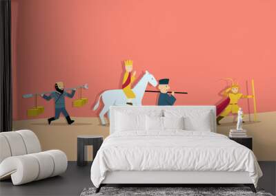 Journey to the West in flat art, vector Wall mural