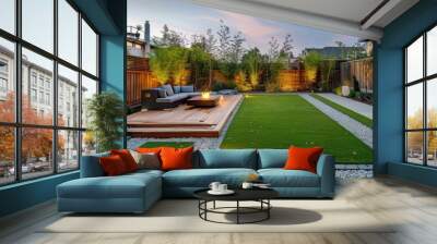 Midcentury modern home with artificial turf backyard on Modelina St., near Arizona city park, captured in professional real estate style. Wall mural