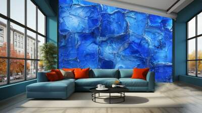 Blue graphics with rough glass edges.   The gradient colors are vivid and eye-catching.   The solid color areas add stability.   The rough edges of the glass give it a unique texture.   Wall mural