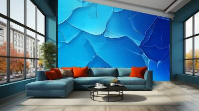 Blue graphics with rough glass edges.   The gradient colors are vivid and eye-catching.   The solid color areas add stability.   The rough edges of the glass give it a unique texture.   Wall mural