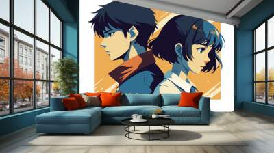 a cartoon of two people with the same expression Wall mural