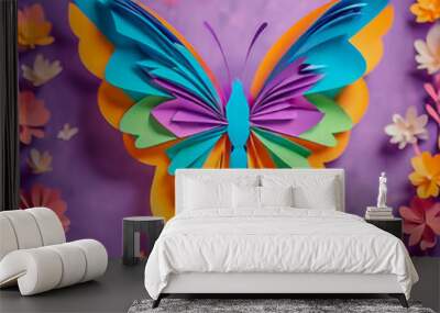 butterfly made of paper on the abstract background.  Wall mural